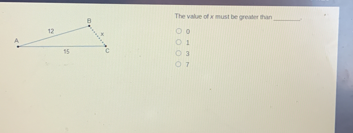 The value of x must be greater than _. . 0 1 3 7