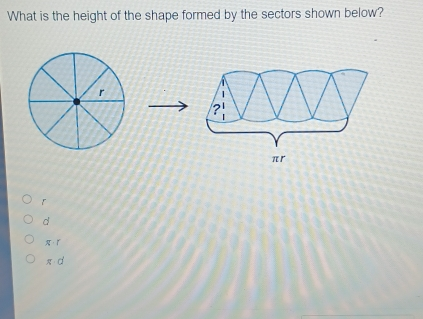 What is the height of the shape formed by the sectors shown below? 「 d x d