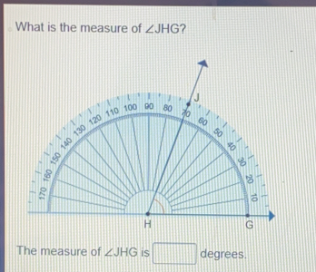 What is the measure of angle JHG i? The measure of angle JHG is degrees