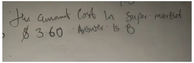 AR1 z - Aritnmetc Reasommg The price of salmon at a fish market is $ 5.40 per pound. This is 150% of its cost at a supermarket. How much would it cost per pound at the supermarket? A $ 3.20 E、 $ 3.60 C $ 4.20 D $ 4.40